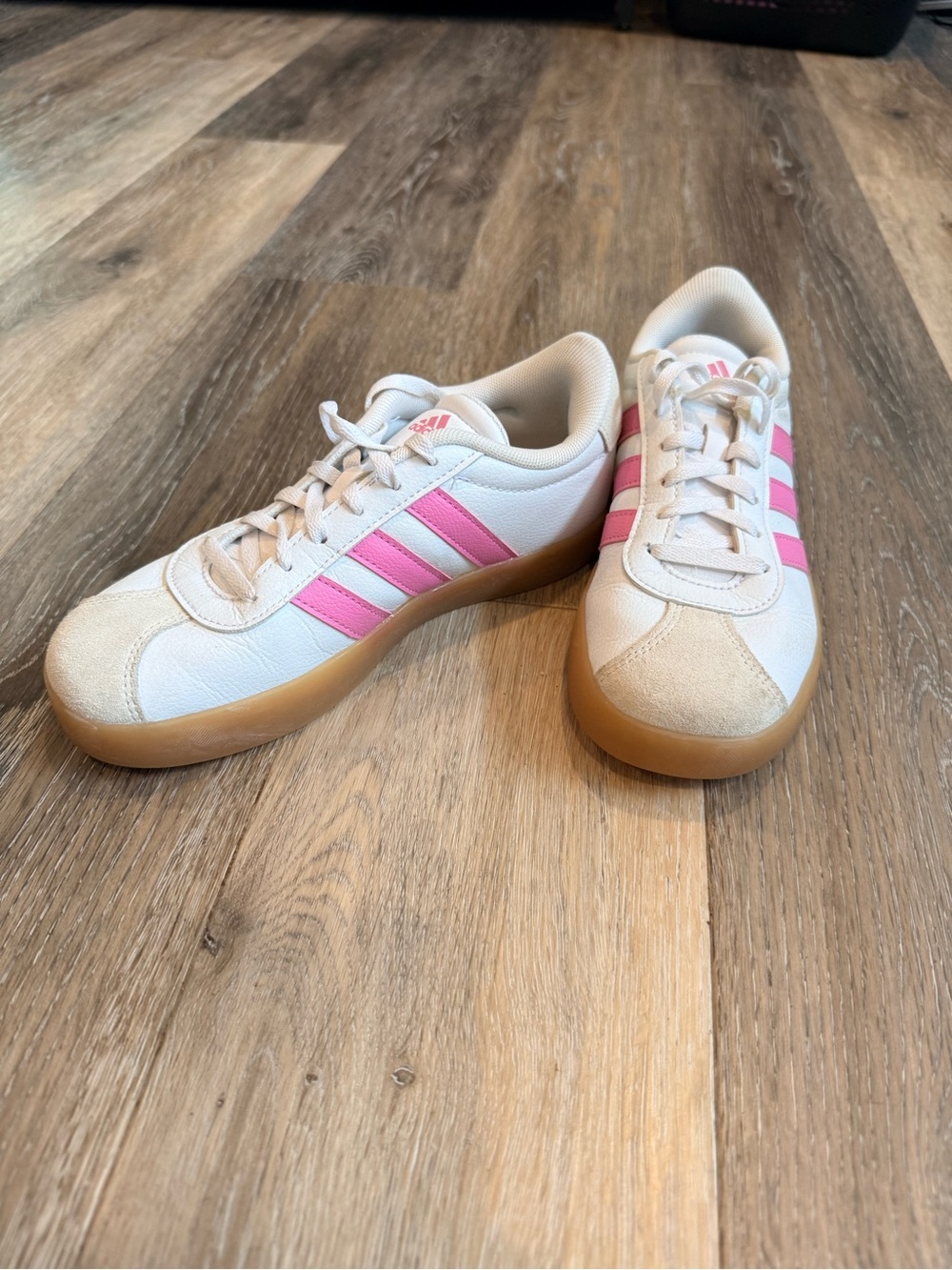 adidas VL Court 3.0 K White Pink Gum Sneakers Size 4Y Kids